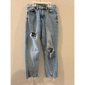 Aeropostale Mom Jeans Womens 000 Reg Light Wash Distressed High Rise Denim